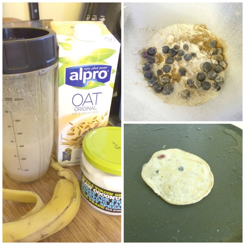 banana and blueberry vegan pancakes, no added sugar